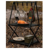 Expedition camp fire cookware shelf