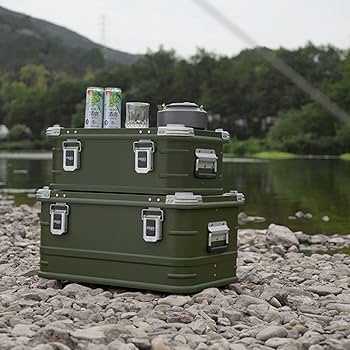 Camping Storage Box Aluminum Alloy Storage Box, Outdoor Portable Trunk Box Camping Storage Bin,